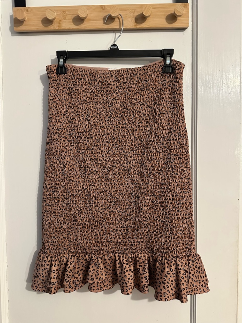 BAE The Label - Smocked Leopard Ruffle Hem Midi Skirt - leopard print.
